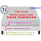 Pack Dream Matelas Chipiou 13cm+sommier Dream Tapiss.14cm+pieds