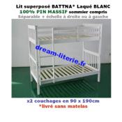 BATTNA Lit superposé 2x(90x190)CM PIN 100% MASSIF, avec SOMMIERS.