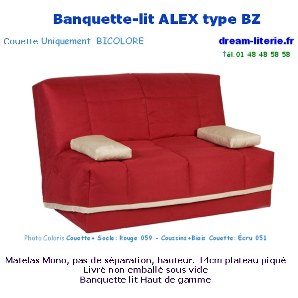 Banquette lit Alex BZ Bicolore av. Socle décor, Super Matelas épaiss.14cm.