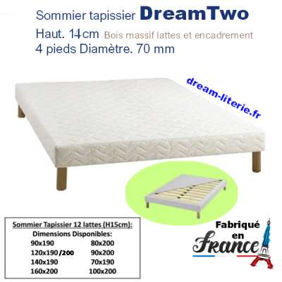 Sommier tapissier DreamTwo Hauteur. 14CM + 4 pieds Diam. 70MM.