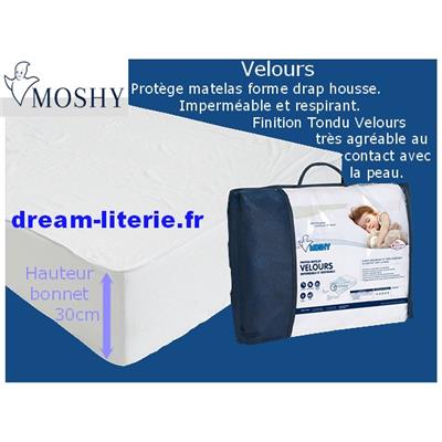 Protège matelas VELOURS imperméable et respirant, forme drap housse,  copie