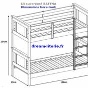 BATTNA Lit superposé 2x(90x190)CM PIN 100% MASSIF, avec SOMMIERS.