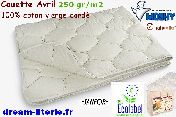 AVRIL Couette Ecolabel 250gr/m2 de coton vierge cardé.