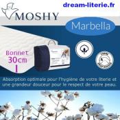 MARBELLA Bonnet. 30CM Protège-Matelas 100% coton poids.220g/m² (Sanfor). 