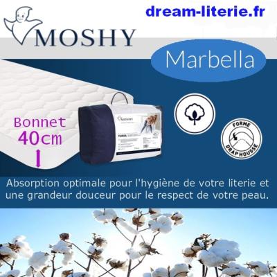 MARBELLA Bonnet. 40CM Protège-Matelas 100% coton poids.220g/m² (Sanfor). 