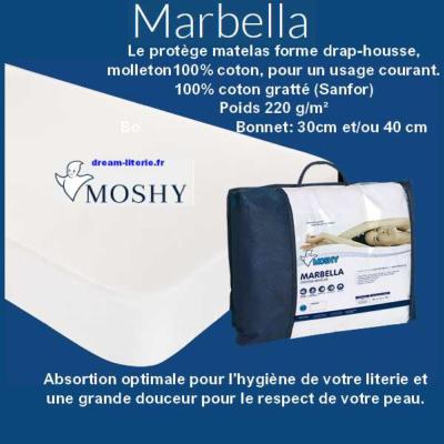 MARBELLA Bonnet. 40CM Protège-Matelas 100% coton poids.220g/m² (Sanfor). 