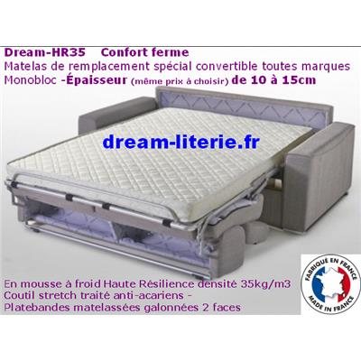 Matelas spécial convertible dream-HR35 de 141 à 160 x 180 à 200cm.