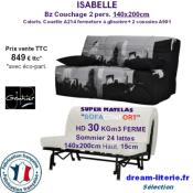 ISABELLE banquette-LIT BZ 140x200, super Matelas SOFACONFORT HD30kg/m3 Haut.15CM.