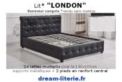 Lit London Chesterfield cuir PU sommier compris