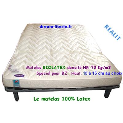 Matelas Dream 100% LATEX 73kg/m3, Spécial Banquette-lit BZ,épaisseur 10 à 15 cm.