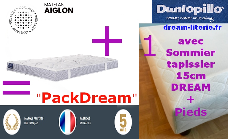 Matelas Aiglon 100% Latex 7 zones Haut.20cm +somDream+4Pieds