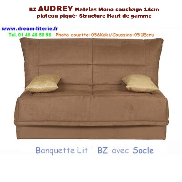 Banquette lit AUDREY BZ avec Socle décor, Super Matelas épaiss.14cm.