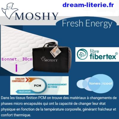 FRESH ENERGY Protège-Matelas  capitonné réversible PCM forme drap-housse - Bonnet 30cm -Fibre FIBERTEX..