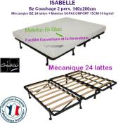 ISABELLE banquette-LIT BZ 140x200, super Matelas SOFACONFORT HD30kg/m3 Haut.15CM.