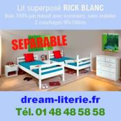 RICK Lit superposé, PIN MASSIF, Sommiers lattes compris.