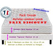 Pack Dream Matelas CoKin 13cm+sommier Dream Tapiss.14cm+pieds