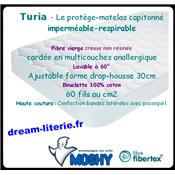 Turia Protège-Matelas  capitonné imperméable respirant forme drap-housse - Bonnet 30cm.