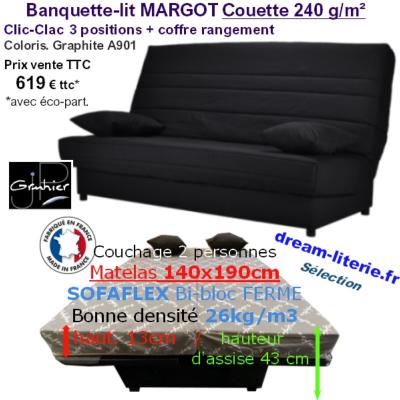 CLIC-CLAC MARGOT, Couchage 140x190CM Mat.SOFAFLEX HD26kg/m3 Haut.13cm.