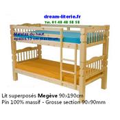 Lits Superposés 100% Pin Massif MEGEVE 90x190 Sommiers Compris. Teinte NOYER.