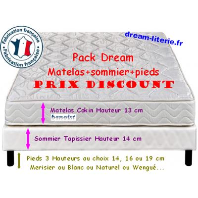 Pack Dream Matelas CoKin 13cm+sommier Dream Tapiss.14cm+pieds