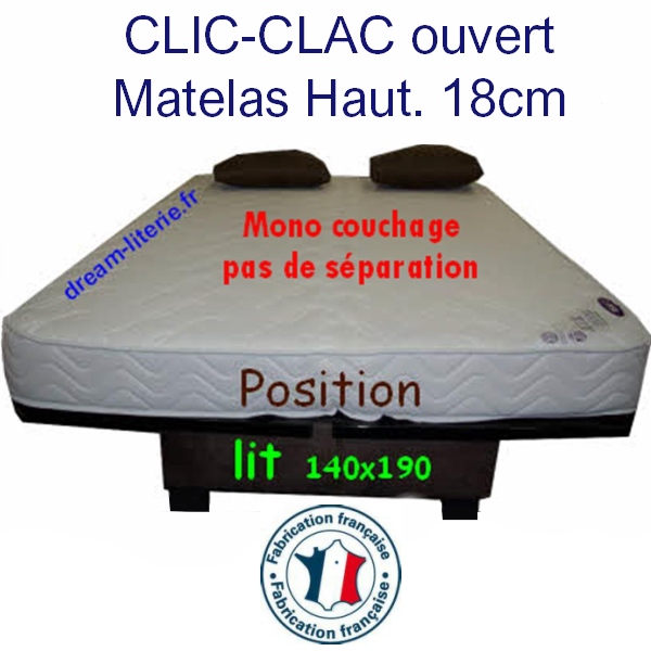 Banquette Clic-Clac Lisete, super matelas 18cm Mono 140x190.