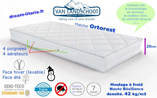 Matelas Ortorest  confort MÉDIUM Haute Résilience 7 zones, ou Pack Dream.