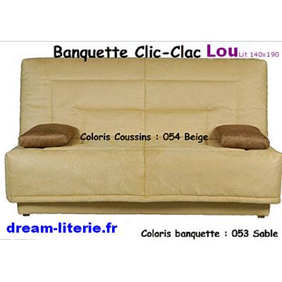 Banquette Clic-Clac LOU, super matelas 18cm Mono 140x190 + Couette + 2 coussins compris..
