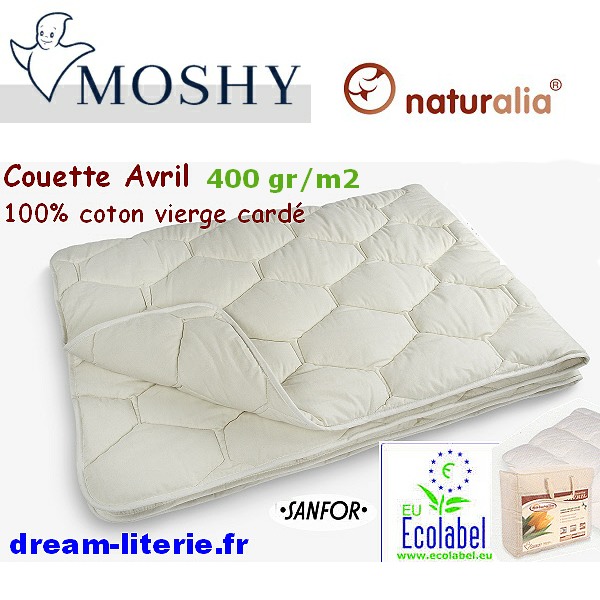  AVRIL Couette  Ecolabel 400gr/m2 de coton vierge cardé.