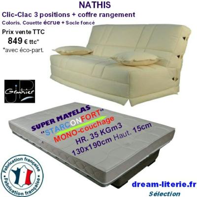NATHIS banquette CLIC-CLAC, super Matelas MONO STARCONFORT HR35kg/m3 Haut.15cm