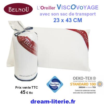 Viscovoyage, Oreiller mémoire de forme 23x43CM avec sac transport.